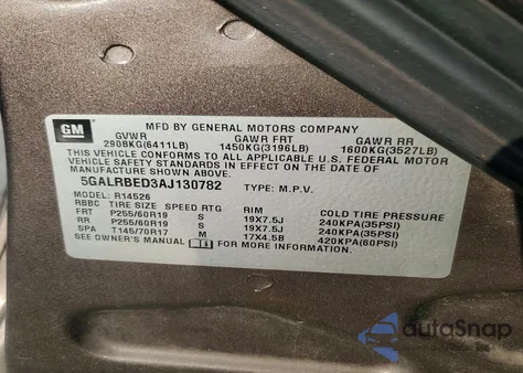 2010 Buick Enclave Cxl z USA, uszkodzony, nr VIN 5GALRBED3AJ130782